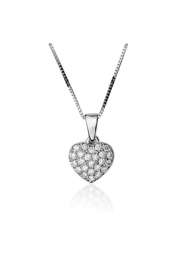 0.20 Ct Round Cut Lab-Created Diamond Heart Shape Necklace 18" 14K White Gold Plated