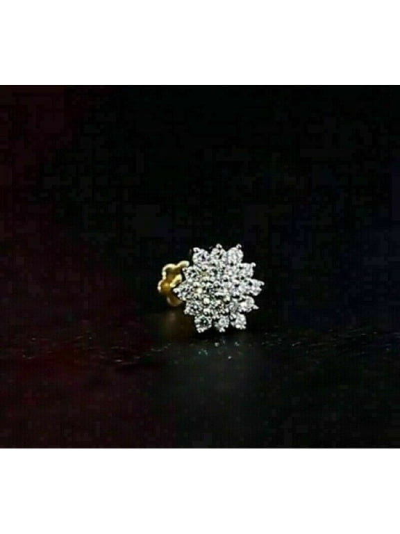 0.20 Ct Round Cut VVS1/D Diamond Cluster Stud Nose Pin 14k Yellow Gold Plated Silver