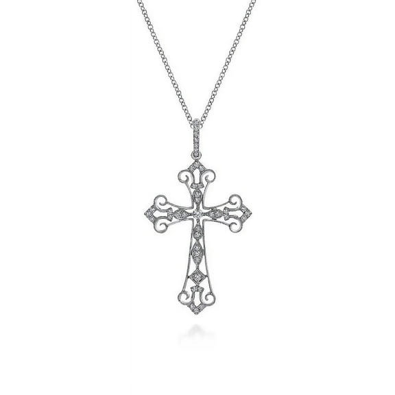 0.20 Ct Unique VS1 Round Cut Natural Diamond Style Cross Necklace for Women in Solid 14K White Gold With 18 inches chain