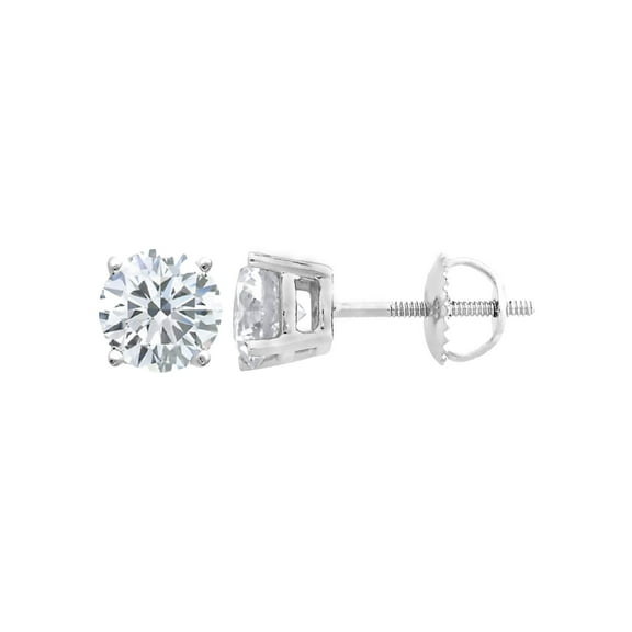 (0.20 carat) 14K White Gold Round Diamond Stud Earrings with Screwback in I3-I4 Clarity