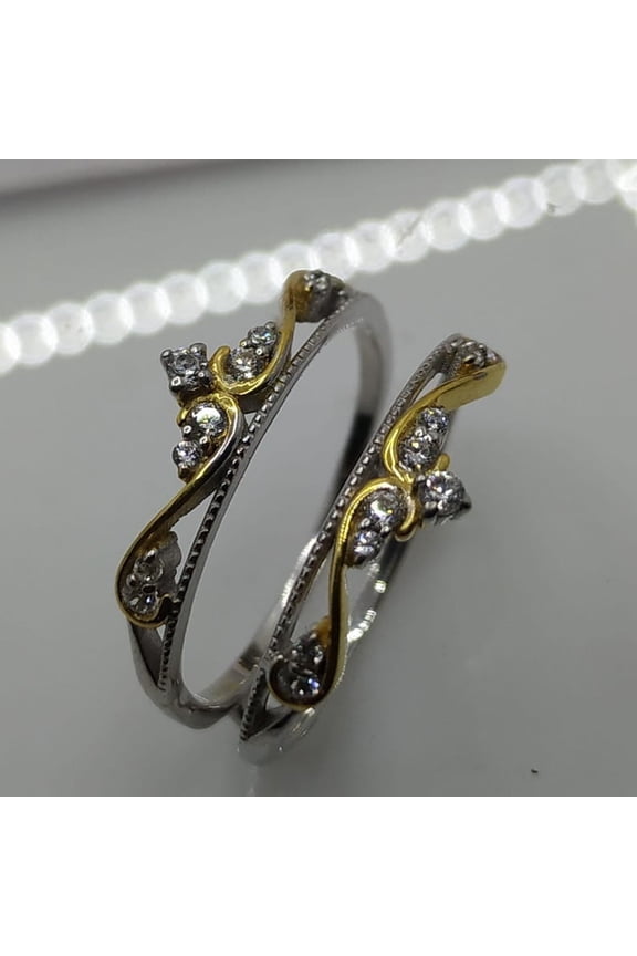 0.20Ct Round Cut Real Moissanite Enhancer Wrap Engagement Ring 14K White Gold Plated Silver Solitaire Ring Gold Plated Ring