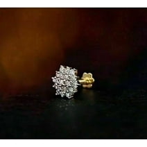 0.20Ct Round Cut Simulated Diamond Flower Cluster Piercing Stud Nose Pin 14k Yellow Gold Plated