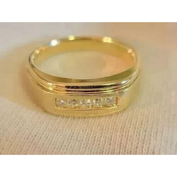 0.20Ct Round Cut Simulated Diamond Wedding Men's Band Ring 14k Yellow Gold Plated 925 Silver