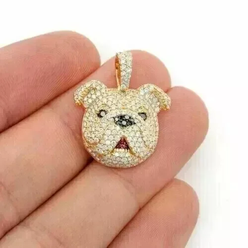 0.20Ct Round Lab Created Diamond Dog Face Charm Pendant 14K Yellow Gold