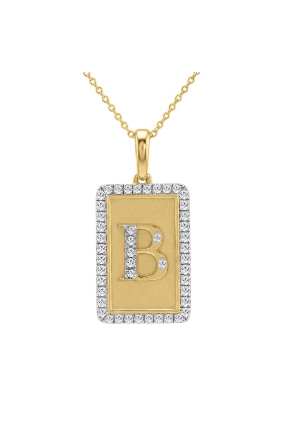 0.20Ct Round Natural Diamonds 10K Yellow Gold Rectangular Initial B Ladies Pendant