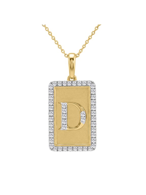 0.20Ct Round Natural Diamonds 10K Yellow Gold Rectangular initial D Ladies Pendant