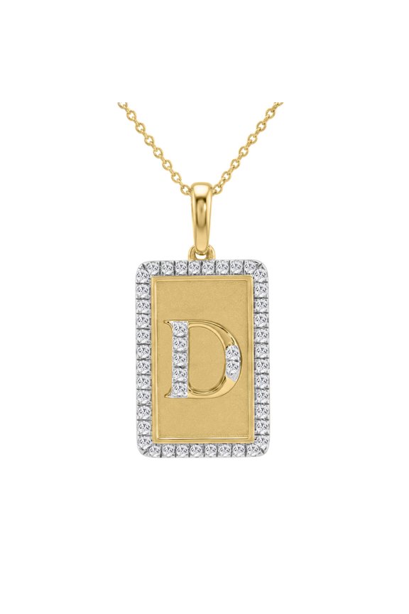 0.20Ct Round Natural Diamonds 10K Yellow Gold Rectangular initial D Ladies Pendant