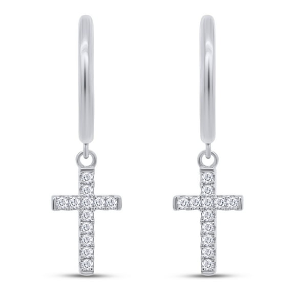 0.20ct Lab Created Round Cut Brilliant D Color VVS1 Clarity Moissanite Diamond Cross Drop Earrings In 18K White Gold Plated 925 Sterling Silver Jewelry For Women Men