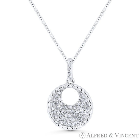 0.20ct Round Cut Diamond Pave Circle Pendant & Chain Necklace in 14k White Gold