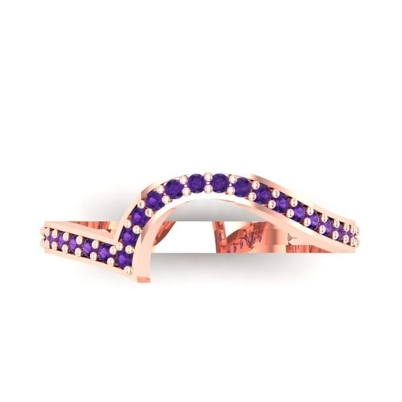 0.21 ct Brilliant Round Cut Natural Amethyst 18K Rose Gold Stackable Band SZ 5.5