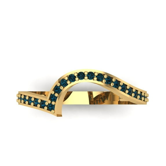 0.21 ct Brilliant Round Cut Natural London Blue Topaz 18K Yellow Gold Stackable Band SZ 8.25