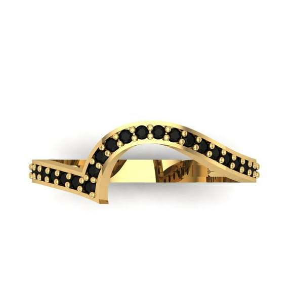 0.21 ct Brilliant Round Cut Natural Onyx 14k Yellow Gold Stackable Band SZ 3.75