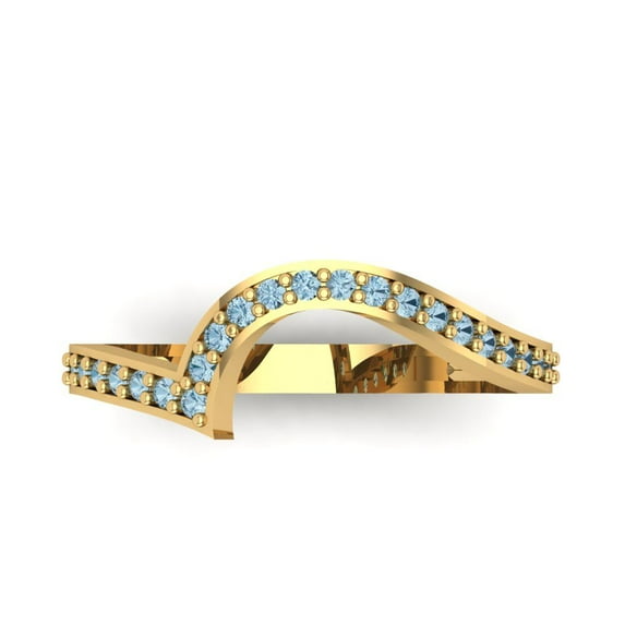 0.21 ct Brilliant Round Cut Natural Swiss Blue Topaz 18K Yellow Gold Stackable Band SZ 8.75