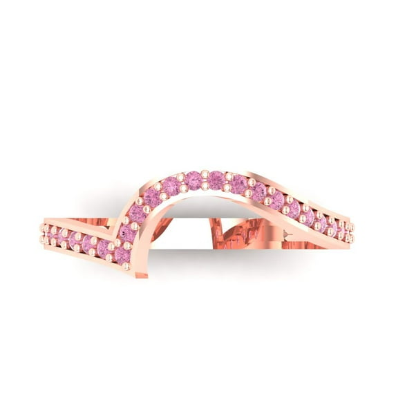 0.21 ct Brilliant Round Cut Simulated Pink Diamond 18K Rose Gold Stackable Band SZ 7.75