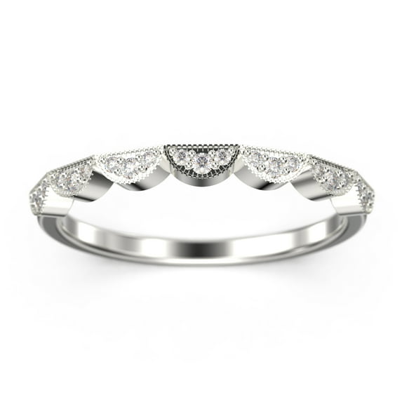 0.21ct Round Diamond Moissanite Half Moon Styled Wedding Band 10k White Gold