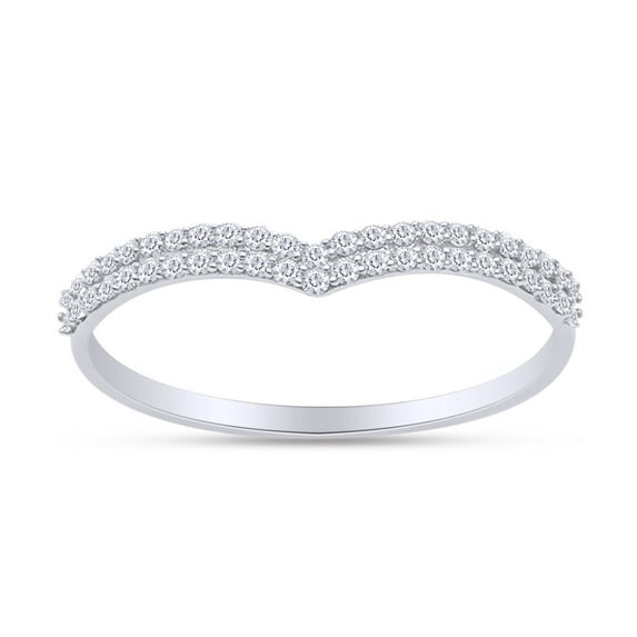 AFFY 0.22CT White Natural Diamond Chevron V Shape Wedding Band Ring in 14K White Gold over Silver-4