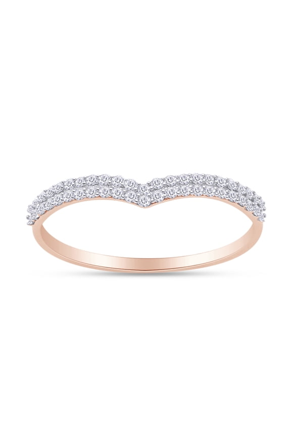 0.22CT White Natural Diamond Chevron V Shape Wedding Band Ring in 14K Rose Gold over Silver-4