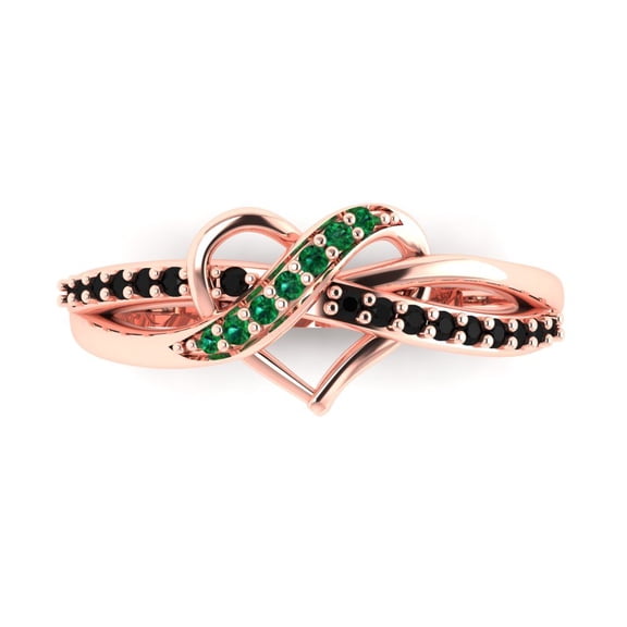 Solitaire with Accents Engagement Ring for Women - 0.22ct Simulated Emerald in 14K Rose Gold Promise Ring
