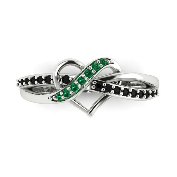 Solitaire with Accents Engagement Ring for Women - 0.22ct Simulated Emerald in 14K White Gold Promise Ring