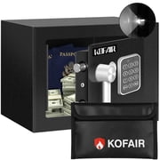 0.22 Cu Ft Mini Digital Safe Box with Fireproof Money Bag, Portable Security Lock Box with Smart Sensor LED Light, Electronic Keypad Safe for Cash, Passports, Jewelry, Black