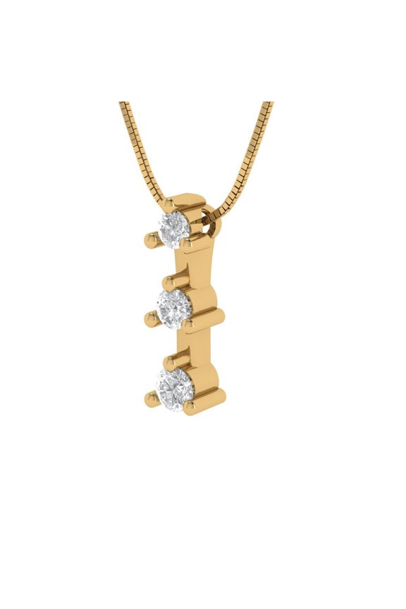 0.22 ct Brilliant Round Cut Zircon 14k Yellow Solid Gold Everyday Affordable Designer Necklace Pendant with 16" Chain