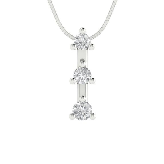 0.22 ct Brilliant Round Cut VVS1 Genuine White Sapphire Solid 14k White Solid Gold Everyday Affordable Designer Necklace Pendant with 16" Solid Gold Chain by Clara Pucci