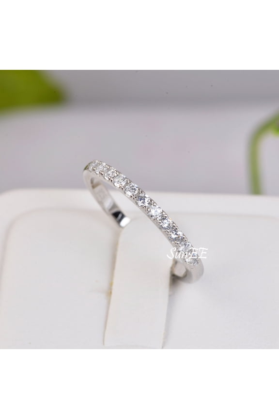 0.22ct Half Eternity Bridal Band Diamond Simulated 925 Sterling Silver Anniversary Rings SKU:00251