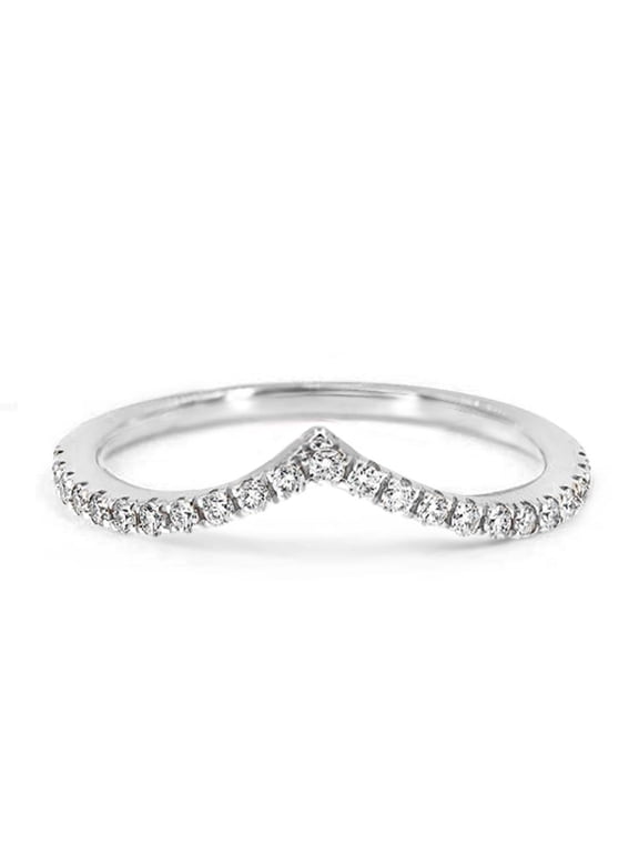 0.22ctw CZ Chevron Wave Stackable Wedding Band Pairable with Engagement Rings in 18K Rose Gold; 18K Yellow Gold; Rhodium Plating, 1.5mm, Size 5-10