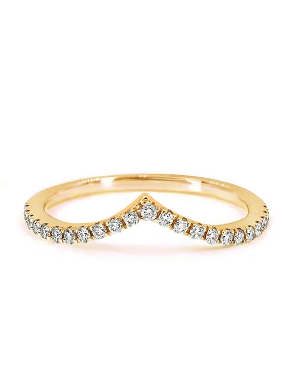 0.22ctw CZ Chevron Wave Stackable Wedding Band Pairable with Engagement Rings in 18K Rose Gold; 18K Yellow Gold; Rhodium Plating, 1.5mm, Size 5-10