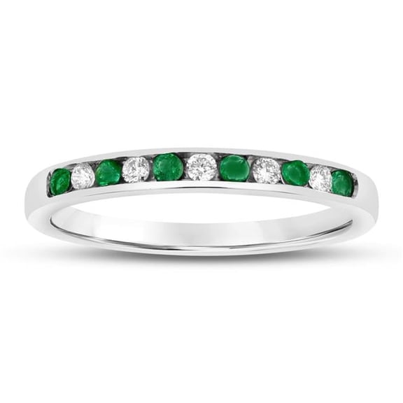 0.23 CTW Diamond & Emerald Band, 14K Gold - Size 8.5
