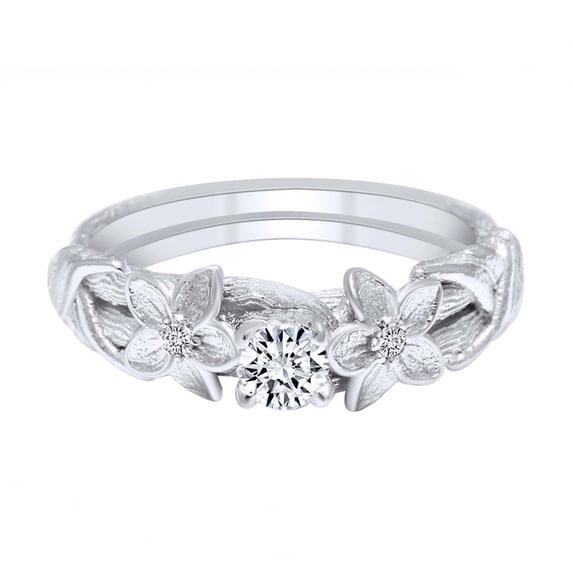 AFFY 0.23 Carat Round Shape Natural Diamond Leaf & Branch Vintage Style Engagement Ring 14K Solid White Gold Ring Size-10