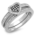 thumbnail image 1 of 0.23 Carat (ctw) 14K White Gold Round Black & White Diamond Ladies Heart Shaped Bridal Engagement Ring With Matching Ban, 1 of 1