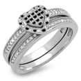 thumbnail image 1 of 0.23 Carat (ctw) 14K White Gold Round Black & White Diamond Ladies Heart Shaped Bridal Engagement Ring With Matching Ban, 1 of 1