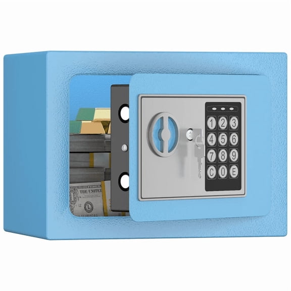 0.23 Cubic Feet Small Safe for Home Use: Secure Safe with Key and Password, Metal Mini Storage Cabinet for Money, Documents, and Valuables - Blue