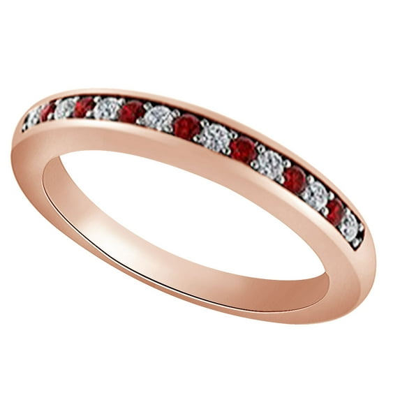 AFFY (0.23 cttw) Simulated Red Garnet & White Natural Diamond Wedding Band Ring In 14k Rose Gold With Ring Size -12