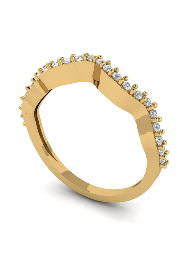 14K Yellow Solid Gold Custom Laser Engraved Women's Solid Gold Ring Stackable Statement Band With Round Cut 0.23TCW