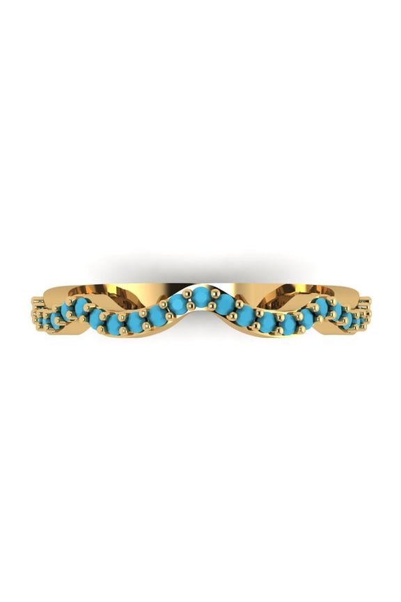 0.23 ctw Wedding Band for Women - 14K Yellow Gold Simulated Turquoise Stackable Eternity Ring