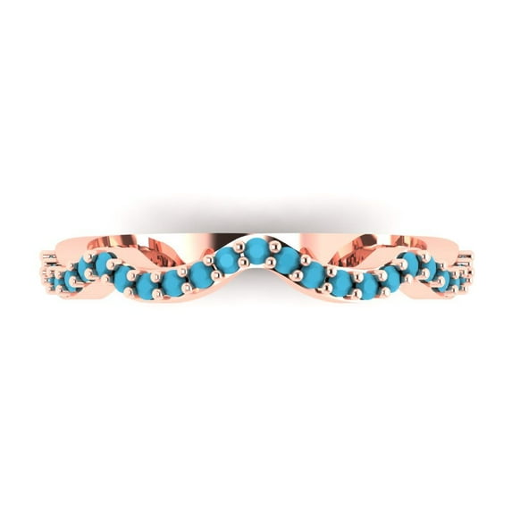 0.23 ctw Wedding Band for Women - 18K Rose Gold Simulated Turquoise Stackable Eternity Ring