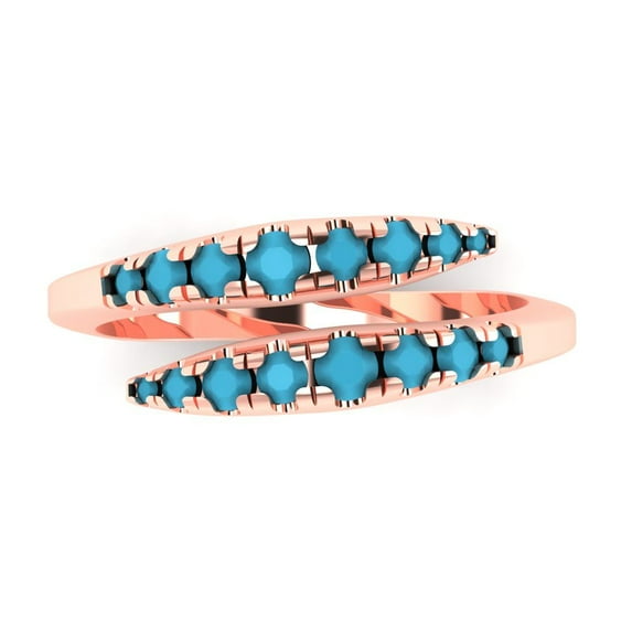 0.235 ctw Wedding Band for Women - 14K Rose Gold Simulated Turquoise Stackable Eternity Ring
