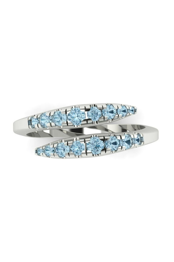 0.235 ctw Wedding Band for Women - 18K White Gold Natural Sky Blue Topaz Stackable Eternity Ring