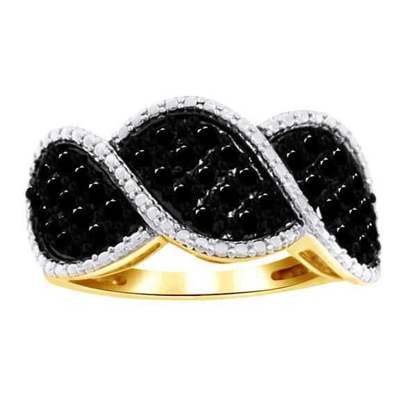 AFFY (0.24 Ct) Black Natural Diamond Twisted Wedding Ring in 14k Yellow Gold Over Sterling Silver Ring Size - 10.5