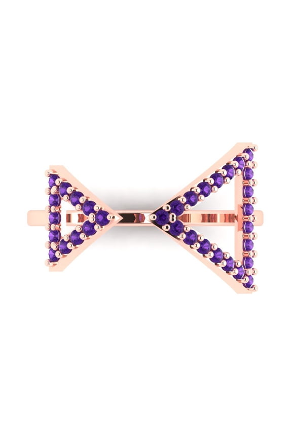 0.2475 ct Round Cut Natural Amethyst Statement 14K Rose Gold Womens Engagement Ring