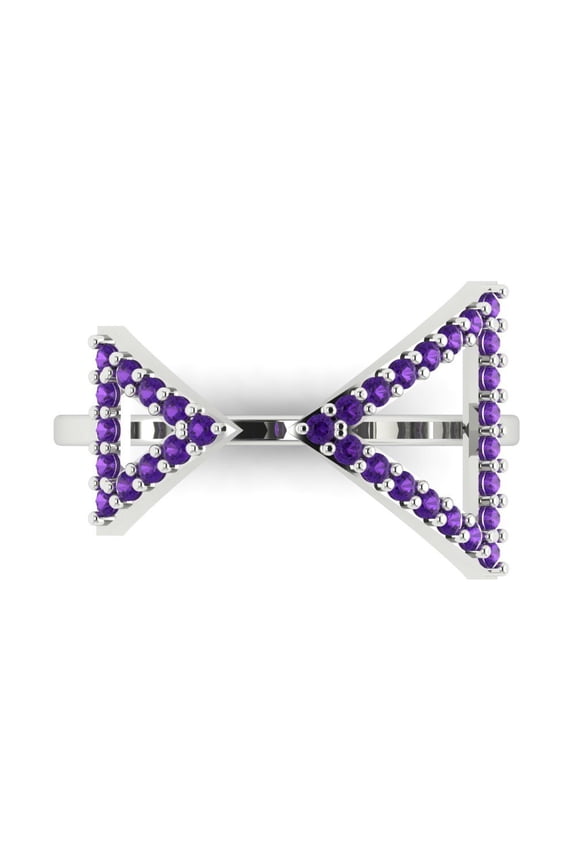 0.2475 ct Round Cut Natural Amethyst Statement 14K White Gold Womens Engagement Ring