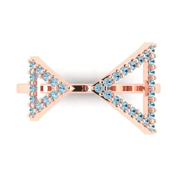 0.2475 ct Round Cut Natural Swiss Blue Topaz Statement 18K Rose Gold Womens Engagement Ring