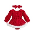 thumbnail image 1 of 0-24M Christmas Baby Girls Romper Dress 3M 6M 12M 18M 24M Long Sleeve Star Moon Print Ruched Ruffles Jumpsuits with Headband, 1 of 10