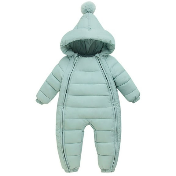 0-24M Newborn Baby Girls Boys Double Zip Warm Snowsuit Jumpsuit Down Coat Hooded Romper Padded Playsuit Infant Winter Puffer Outwear