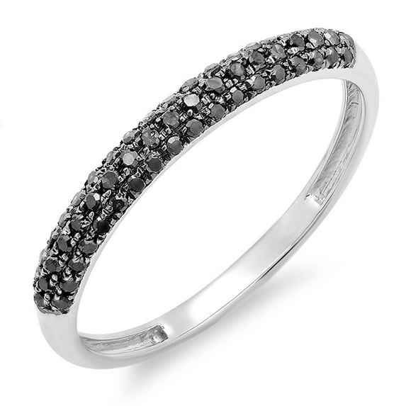 0.25 CT 10k White Gold Round Black Diamond Pave Anniversary Wedding Band Stackable Ring, Size 8