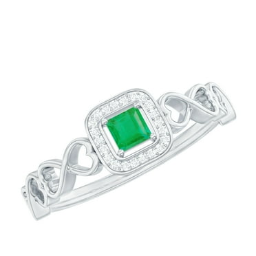 Rosec Jewels 0.25 CT Emerald Engagement Ring with Diamond and Infinity Design, 925 Sterling Silver, US 4.00
