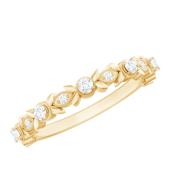 Rosec Jewels Moissanite Half Eternity Ring for Women - Leaf Ring - D-VS1 Quality Certified - Gift for Valentines Day, 18K Yellow Gold, US 9.00