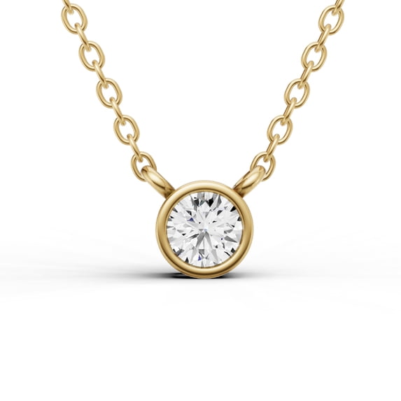 0.25 CT Lab Grown Round Shape Diamond Solitaire Pendant with Bezel Setting in 14K Yellow Gold.